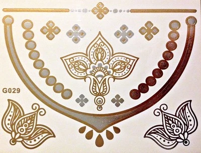 Flash Temporaneo Tatuaggio Adesivo Oro Argento 13 Pezzi Bracciale Collana G29 - Immagine 1 di 4