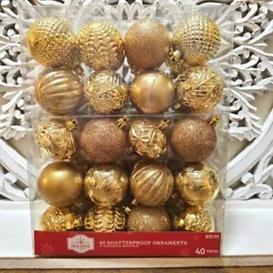 NEW Holiday Time Gold Shatterproof Ornaments - 40 Pieces - Picture 1 of 2