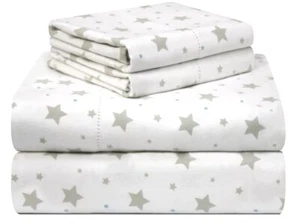 Juego de sábanas de franela de algodón estampado Pointehaven 180 GSM bolsillo profundo ESTRELLAS doble XL - Imagen 1 de 3