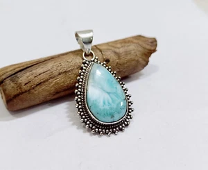 Colgante Piedra Natural Penadnt Diseñador Hecho a Mano Larimar Plata de Ley A146 - Imagen 1 de 6