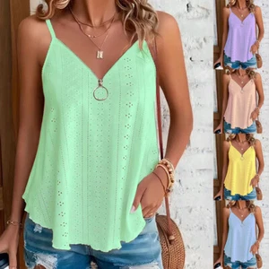 Women Sleeveless Solid Vest T Shirt Ladies Tank Tops Summer Casual Tee Blouse - Picture 1 of 19