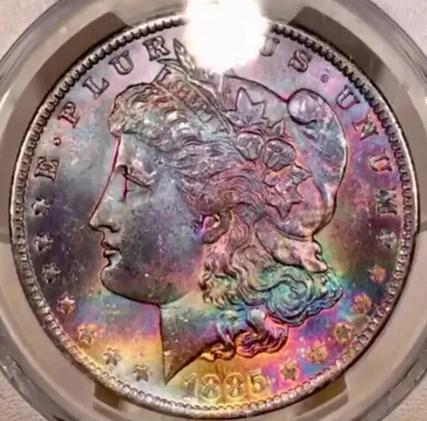 1885-O Morgan Dollar PCGS MS64 Beautiful Vivid Color Rainbow Toned w/Video Cover