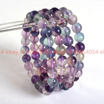 8mm Fashion Multicolor Fluorite Round Gemstone Beads Stretchable Bracelet 7.5" - Image 1 of 4