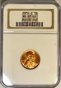 1954-D Lincoln Wheat Cent NGC MS67 Rich Lustrous Copper Red PCGS List $500.00 - Picture 1 of 4