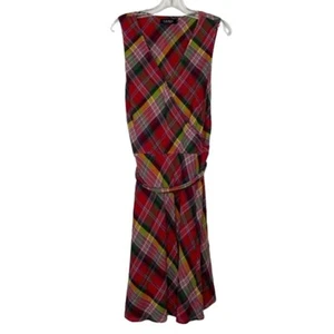 Lauren Ralph Lauren Black Label multicolor crinkle plaid sleeveless dress sz 14 - Picture 1 of 11