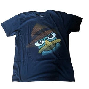 Disney Phineas and Ferb Navy Blue T-Shirt Adult Size Large Cartoon Kidcore Y2K - Picture 1 of 7