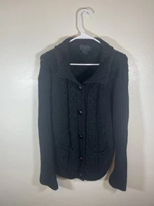 Peregrine Cardigan Sweater Women’s Size Large Black Button Up 100% Pure New Wool - Picture 1 of 3