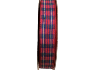 Red, Navy Blue, Gold Plaid Ribbon 7/8 inch wide x 4 yards Woven Tartan B63 - Picture 1 of 5