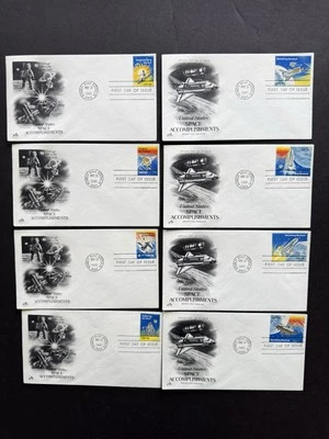US 1981 FDCs +Space Achievements #1919a +Moonlanding+Space Shuttle Cachet +8FDCs - Image 1 of 2