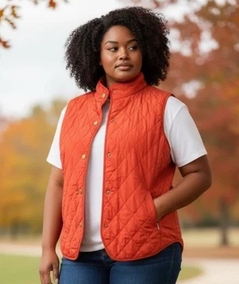 Chaleco acolchado acolchado Talbots naranja quemado ropa exterior informal con cremallera, XL Foto 1 de 4