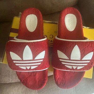 Sandalias Gucci Adidas x Gucci Slide rojas talla 11 para hombre Foto 1 de 4