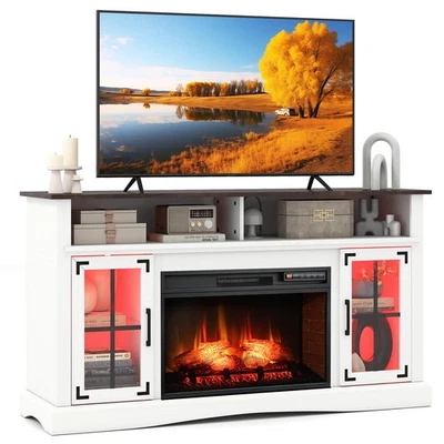 Fireplace TV Stand with Remote Controls and Thermostat Storage Cabinets - Image 1 of 4