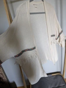 H And M H&M Crochet Fringed Cream Kimono Slouchy Jacket Top Cardigan Coachella M - Picture 1 of 7
