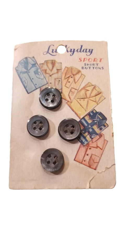 LuckyDay Sport Shirt Buttons Vintage Blue Gray 4 Hole - Image 1 of 2