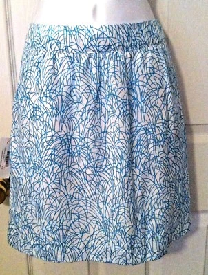 Nuevo $172 ELIZABETH MCKAY Falda Hipster Aqua Teal Azul Blanco Seda Geo Doodle Talla 0 Foto 1 de 4