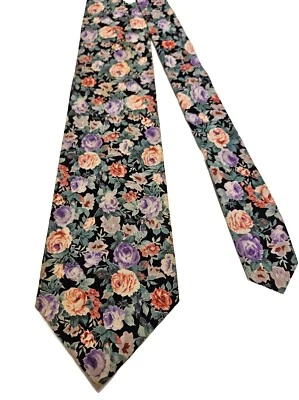 Gravata Brooks Brothers algodão floral vibrante multicolorida 56"L 3-1/4"W EUA - Imagem 1 de 4
