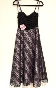 Jessica McClintock Vintage 8 P 90s Prom Dress Semi Formal Lace Pink Rose Black - Picture 1 of 11