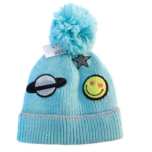 Children's Winter Hat Mint Teal Bobble Beanie Girls Sz L / XL Pom Patch 8Years - Picture 1 of 4