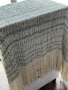 Antike viktorianische gehäkelte Klavier / Tischdecke mit sehr langen Fransen Vintage Leinen - Bild 1 von 12
