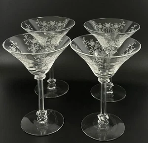 TIFFIN CORDELIA Etched Champagne Sherbert Martini Glasses Set 4 - 15072 6" B - Picture 1 of 11