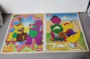 Lot Of 2 Vintage BARNEY Wooden Puzzles Playskool 7 Piece &10 1999 Age 2-5 Yrs - Picture 1 of 6
