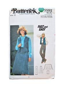 Vtg Sew Pattern Wrap Skirt Flare Pants Vest Miss S 1970s Butterick 5592 Hippie - Picture 1 of 3