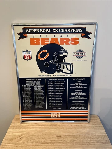 Chicago Bears Super Bowl XX Champions Roster Schedule Results Wood Poster Framed Cover