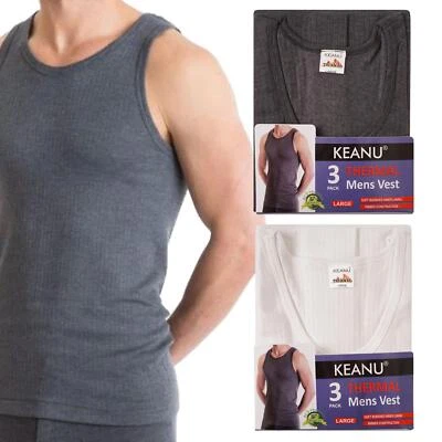 Mens 3 Pk Brushed Thermal Warm Vests Baselayer Winter Underwear Sleeveless S-5XL - Image 1 of 3