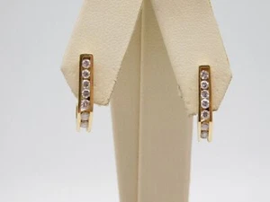 VINTAGE 14K SOLID YELLOW GOLD DIAMOND STONE HOOP EARRINGS 1/2 CARAT TOTAL WEIGHT - Picture 1 of 14