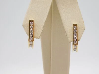 VINTAGE 14K SOLID YELLOW GOLD DIAMOND STONE HOOP EARRINGS 1/2 CARAT TOTAL WEIGHT - Image 1 of 4