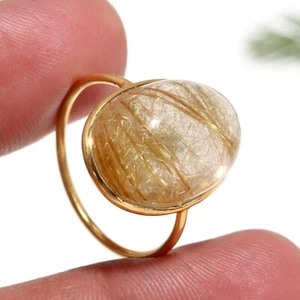 Natural Golden Rutilated Quartz Gemstone Solid 14k &18k Gold Birthday Women Ring - Picture 1 of 10