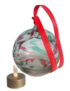FLAMELESS TEALIGHT CANDLE HOLDER GLASS BAUBLE + BATTERY TEALIGHT - Picture 1 of 6