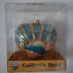 Ornamento vetro cuore California Natale nuovo in scatola Golden Gate Bridge tramonto - Foto 1 di 10