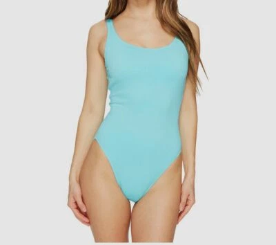 $198 Traje de baño Letarte para mujer azul cuello alto con tiras celosía de una pieza talla XS Foto 1 de 2