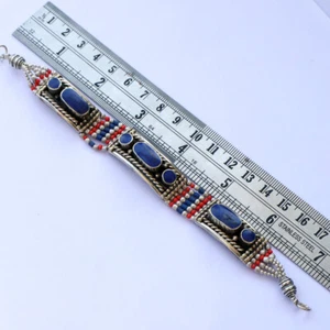 Inspired Lapis Coral ethnic Tibetan Silver handcraft Budha blue Bracelet jewelry - Imagen 1 de 9