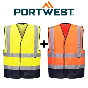 Portwest 2 Pack Hi Vis Contrast Safety Vest Reflective Tape Orange + Yellow Bulk - Picture 1 of 12