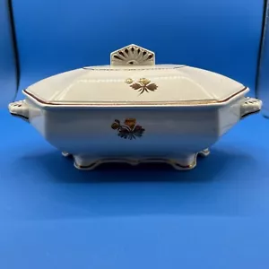 Antique Anthony Shaw Ironstone Tea Leaf Covered Dish Lidded Handles Vegetables - Picture 1 of 13