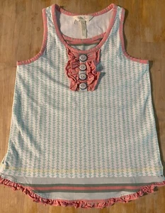 Girls Matilda Jane Happy & Free Fresh Air Tank Top Sz 8 Ruffle Pink Mint Green - Picture 1 of 4