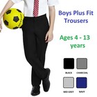 Boys Plus Fit Comfort School Trousers Black Grey Navy Elasticated Waist Flexi