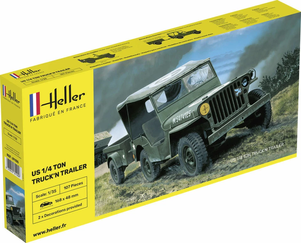 Heller 81105 - 1:3 5 Jeep Willis & Trailer - Nuovo - Immagine 1 di 1