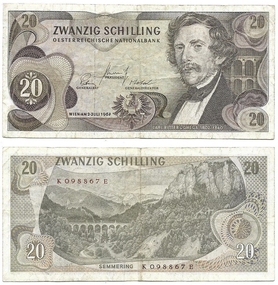 Austria 1967 20 Shilling Carl Ritter v Ghega Banknote P-142 VG - Image 1 of 1