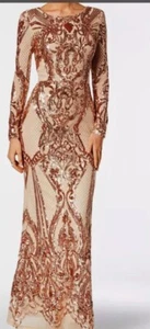 BETSY & ADAM maxi dress gown sequin long sleeve formal party Pink/Champagne Sz2 - Picture 1 of 5