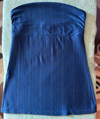 Top Bandeau Express Vintage Sin Tirantes S Azul Metálico Rayas Y2K Festival Año Nuevo Foto 1 de 4