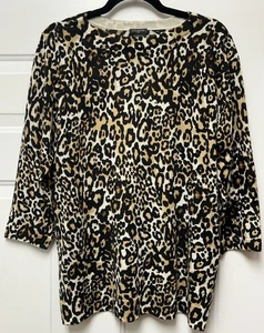 Talbots Plus Leopard Print Fine Gauge Light Weight Merino Wool Sweater Size 1X - Picture 1 of 6