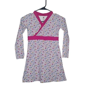 Tea collection girls faux wrap long sleeve pink floral dress size 7 - Picture 1 of 4