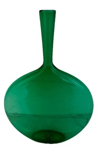"Florero de vidrio artístico botella plana soplado a mano Joe Cariati Studio verde 12"" altura" - Imagen 1 de 10
