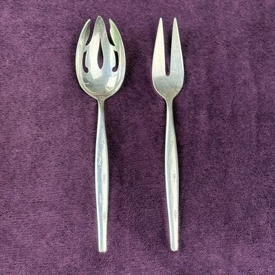 Vtg MCM Gorham Stardust Sterling Silver 8.5" Meat Fork & Pierced Serving Spoon - Image 1 of 4