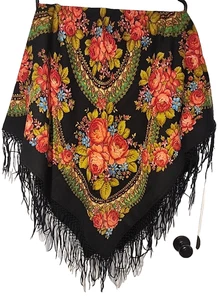 1995 vintage 58' x 58" Russian Wool Shawl Pavlovo Posad square scarf wrap floral - Picture 1 of 4
