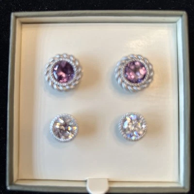Judith Ripka Sterling Two Sets Of Stud Earings With Jacket Set  Amethyst - Image 1 of 4