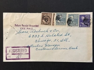 U.S. Scott 820 (2), 812 and 807 Prexies on Registered Return Receipt 1953 Cover - Imagen 1 de 2